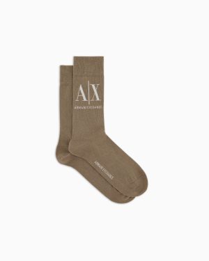 Ribbed Cotton Socks with Inlaid Logo