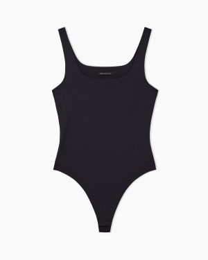 Stretch fabric bodysuit with logo