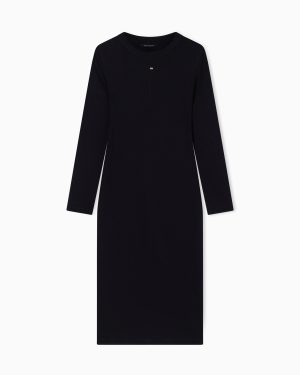 Fitted Midi Dress in Ribbed Jersey with Logo