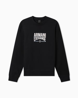 Black Armani Exchange crewneck sweatshirt with a white AX logo on the chest area.